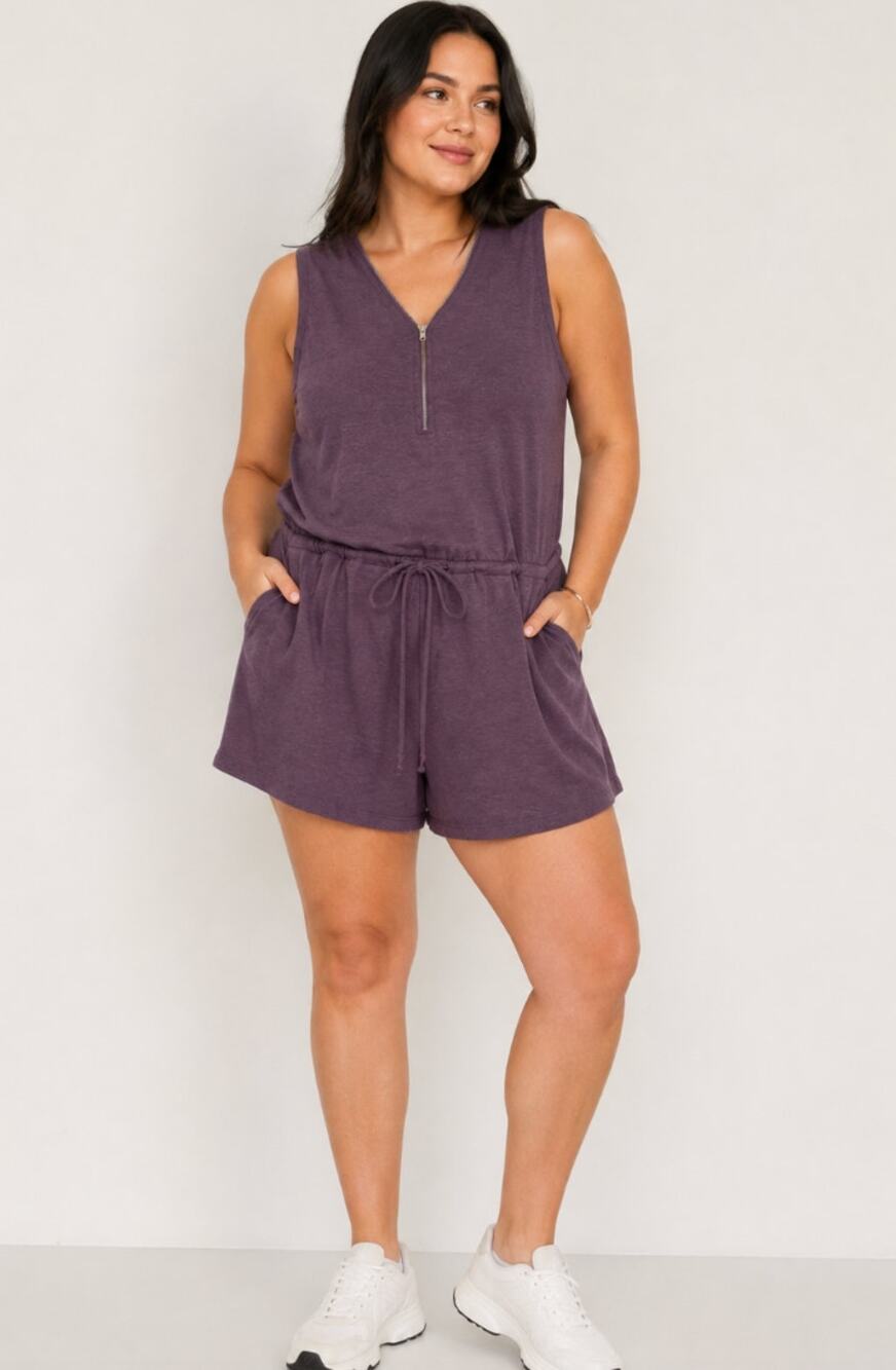 Shirley & Stone Purple Zipper Romper Gorp Core Utility Casual Relaxed Boxy XL